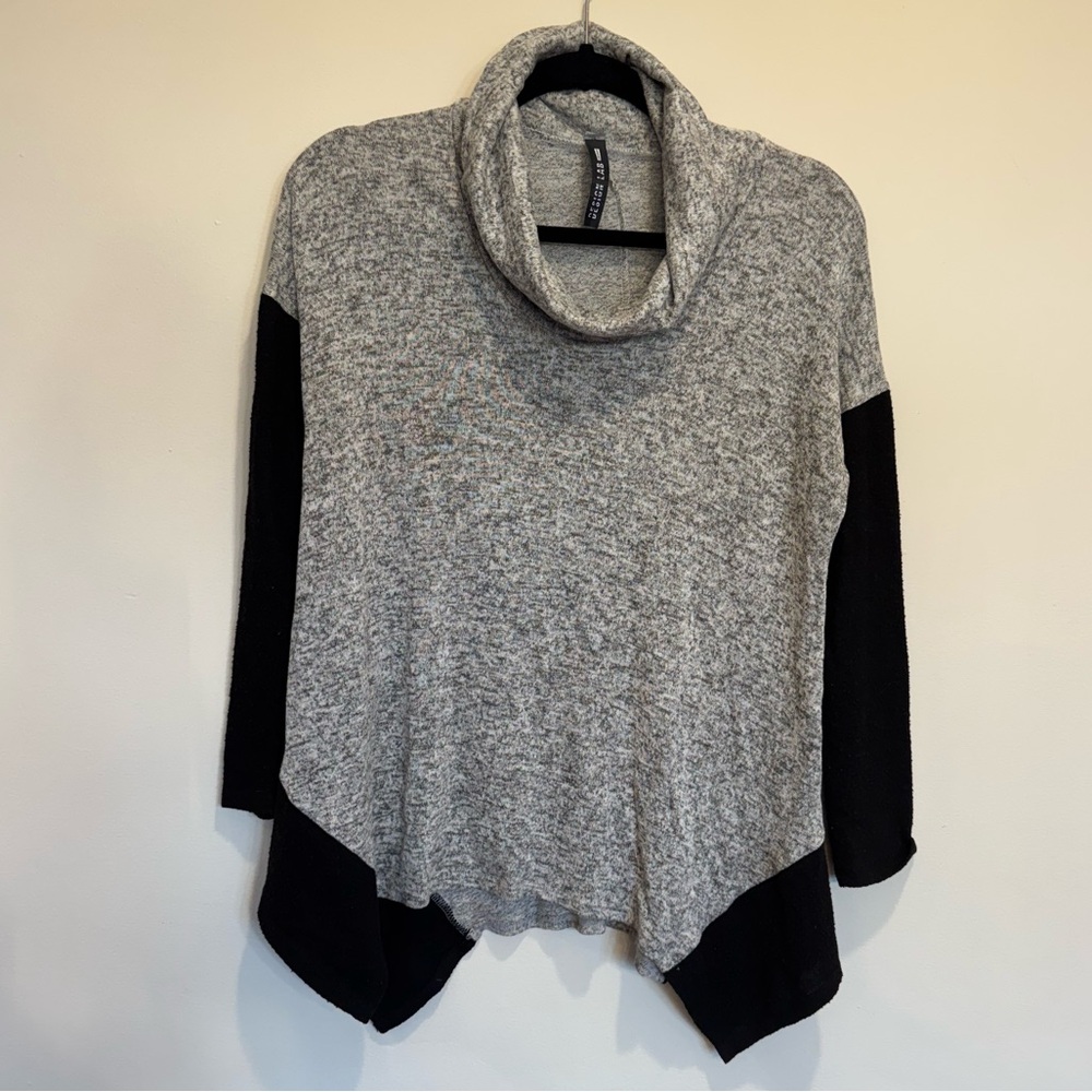 Design Lab Lord & Taylor Gray and Black Cowl Neck Sweater